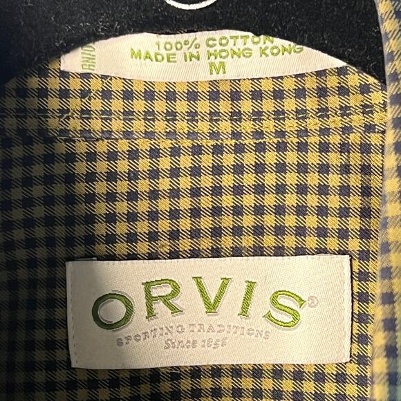 Men's Orvis Long Sleeve Cotton Button Down Green and Navy Shirt Size M - Picture 3 of 8